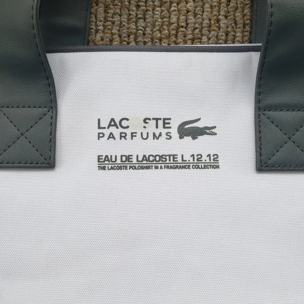 LACOSTE PARFUM L12-12 WHITE GRAY SPORT DUFFEL GYM WEEKEND LARGE BAG